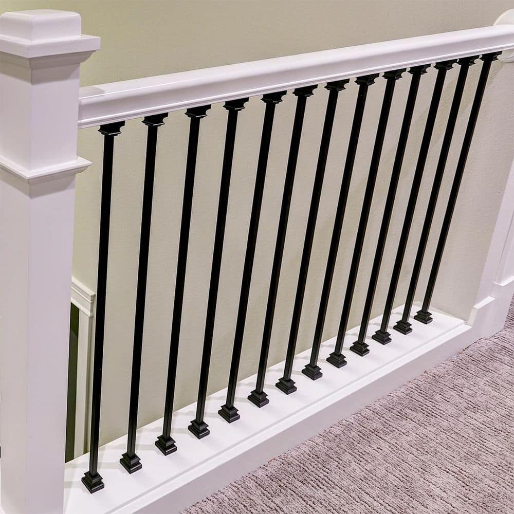 EVERMARK Stair Parts 10-Pack 44 in. Matte Black Plain Iron Baluster Kit with 1/2 in. Tap and Twist and Flat Shoes (2)