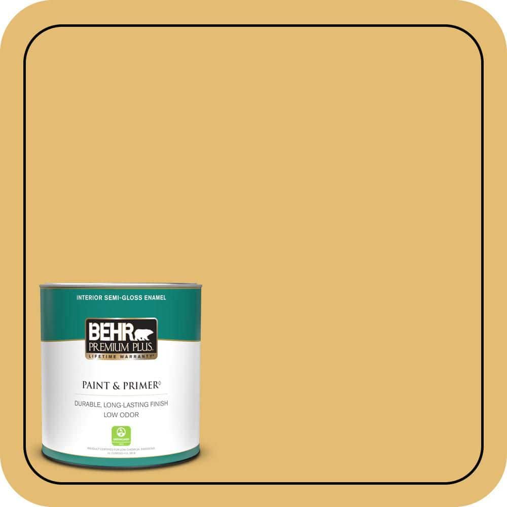 BEHR PREMIUM PLUS 1 qt. #PMD-96 Wild Wheat Semi-Gloss Enamel Low Odor Interior Paint & Primer
