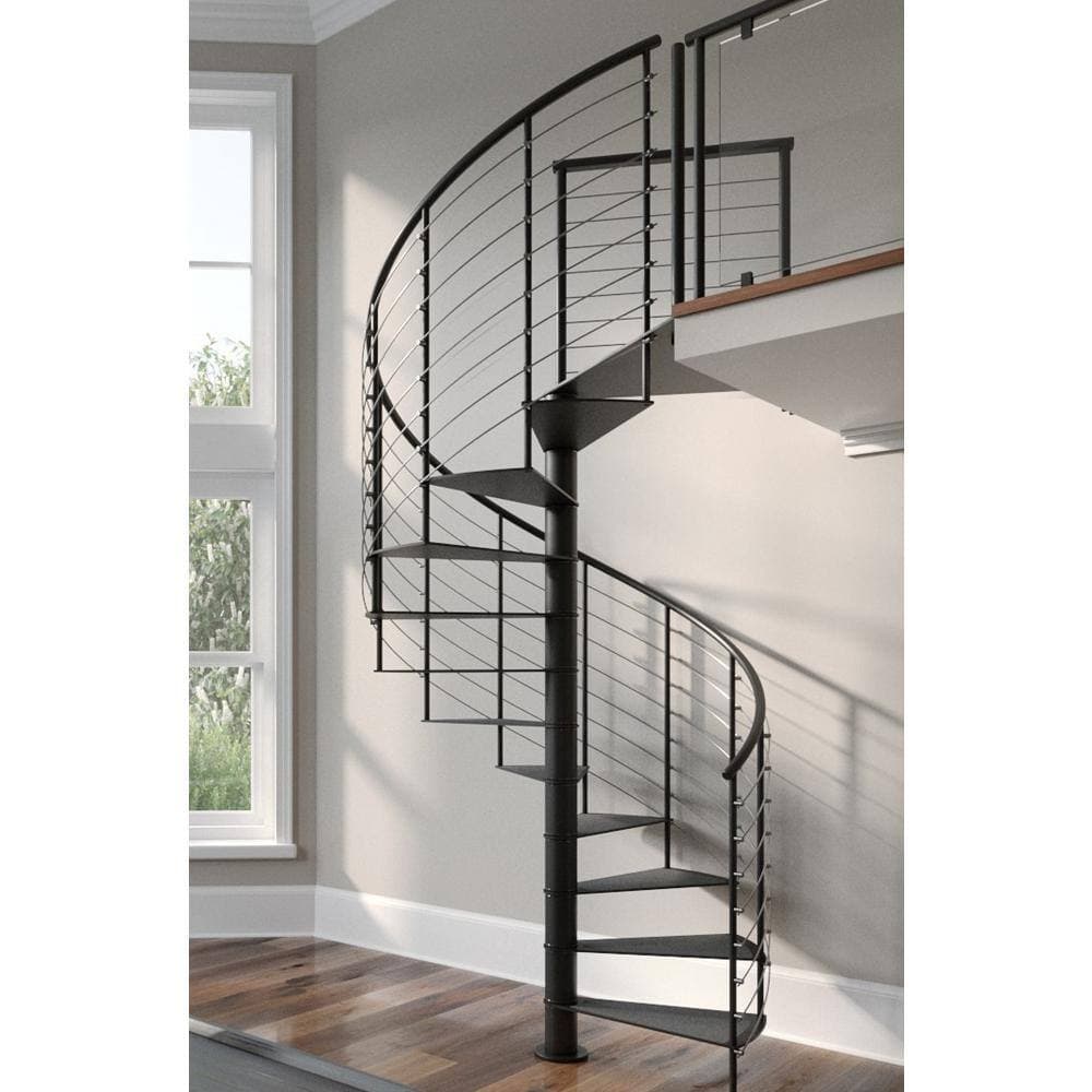 Mylen STAIRS Hayden Black Interior 60in Diameter, Fits Height 110.5in - 123.5in, 1 42in Tall Platform Rail Spiral Staircase Kit (2)