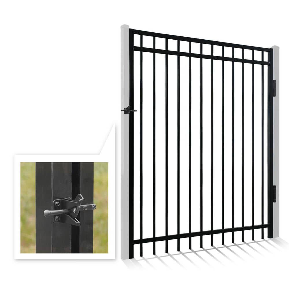 Fencer Wire Anti-Rust 5 ft. x 6 ft. Black Steel Flat Top Fence Gate