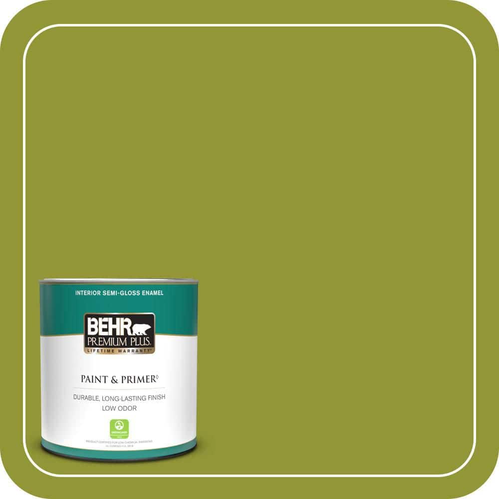 BEHR PREMIUM PLUS 1 qt. #S-H-410 Appletini Semi-Gloss Enamel Low Odor Interior Paint & Primer