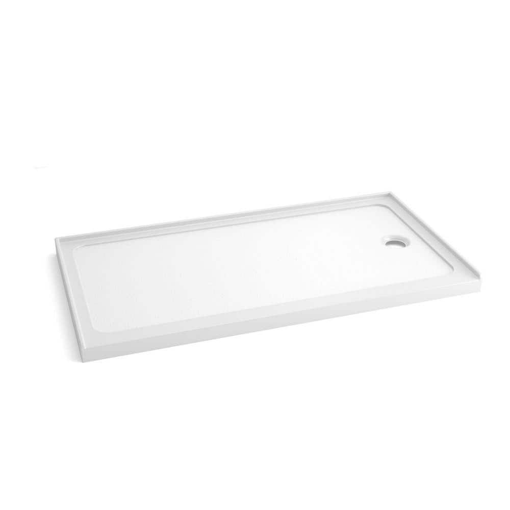 TCYO 60 in. L x 32 in. W Alcove Shower Pan Base with Right Drain in Gloss White (2)
