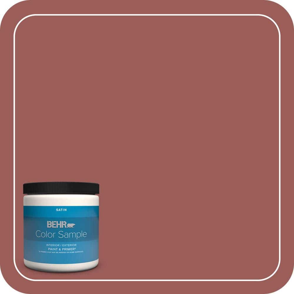 BEHR PREMIUM PLUS 8 oz. #PMD-86 Arabian Red Satin Enamel Interior/Exterior Paint & Primer Color Sample