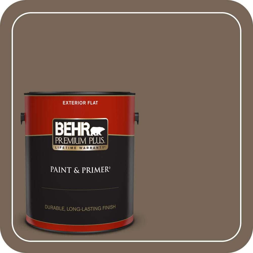 BEHR PREMIUM PLUS 1 gal. #N220-6 Landmark Brown Flat Exterior Paint & Primer