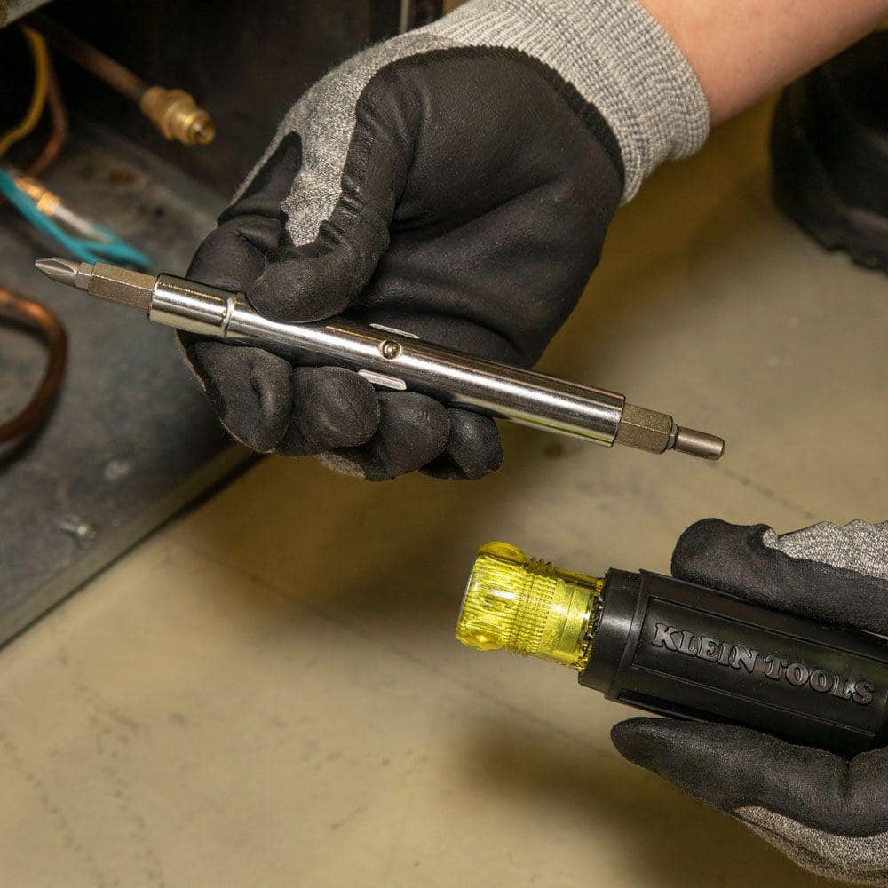 Klein Tools 11-in-1 Multi-Bit Screwdriver/Nut Driver with Schrader Valve Core Tool - Cushion Grip Handle (3)