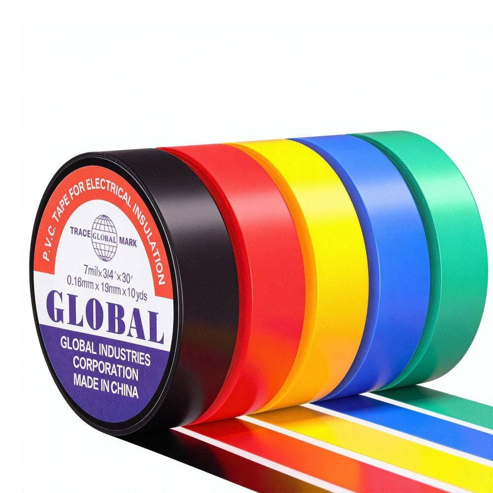 Syston Cable Technology 3/4 in. x 30 ft. Vinyl Electrical Tape Flame Retardant Waterproof Multi-Colored (10-Pack)
