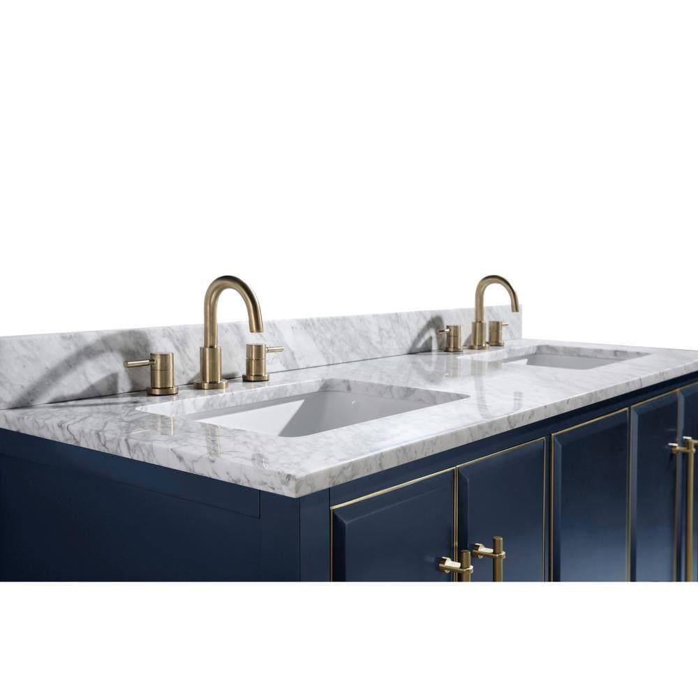 Avanity 61 in. W 22 in. D Marble White Rectangular Double Sink Bathroom Vanity Top (3)