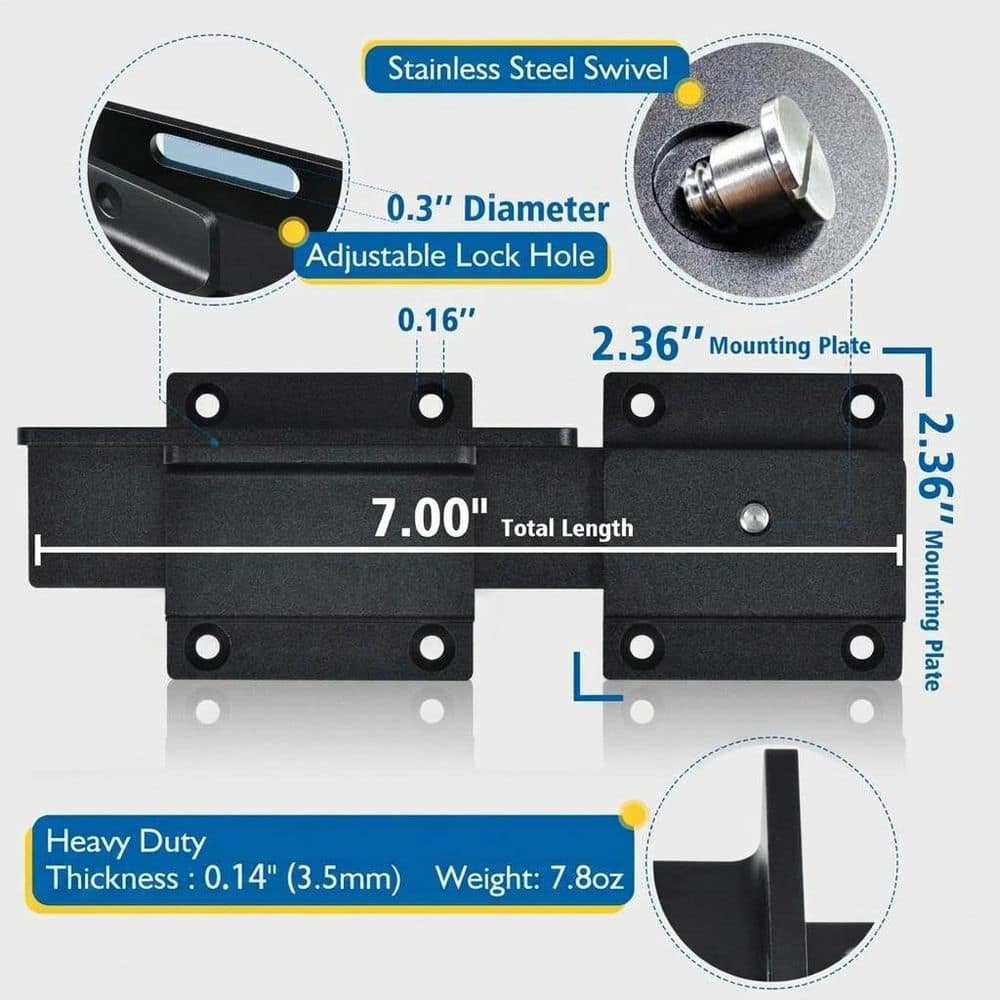 Unbranded Heavy Duty Aluminum Alloy Flip Gate Latch Lock with Adjustable Padlock Hole, Sand-Blasted Finish, 1-Pack (3)
