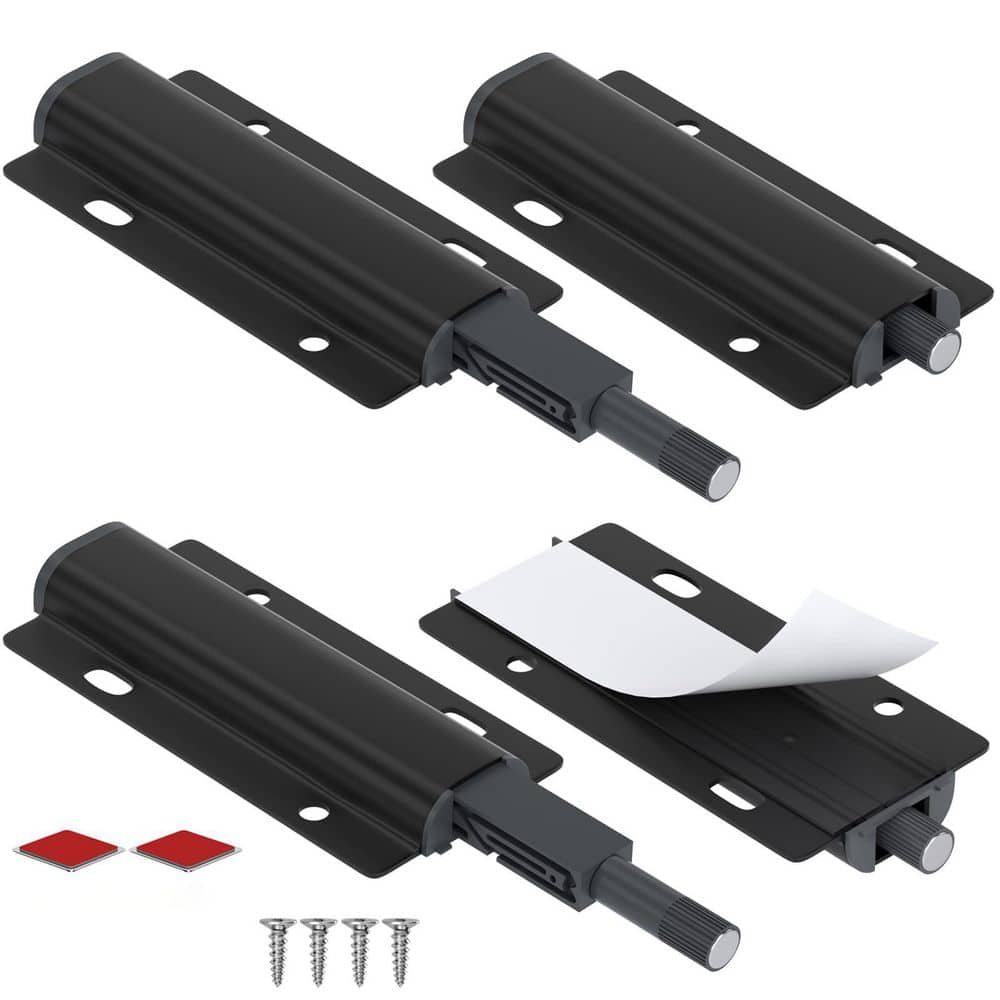 Numhew 4-Piece Magnetic Push Close Cabinet Latch, Push Open Door Latch for Drawer Closure Push Catch Press Out Black (1)