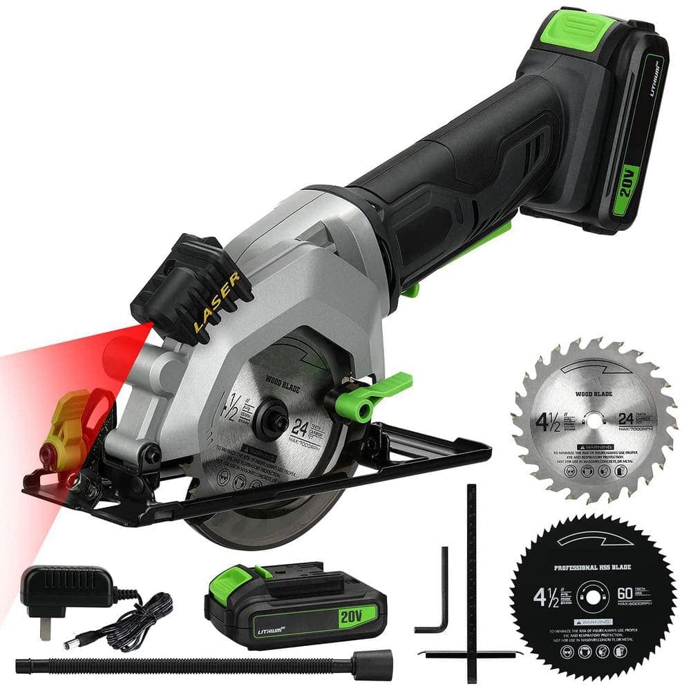 Unbranded 4-1/2 Cordless Mini Circular Saw with Laser Guide and 2 Blades 3400RPM Max Cutting Depth 1-11/16 1-1/8 (1)