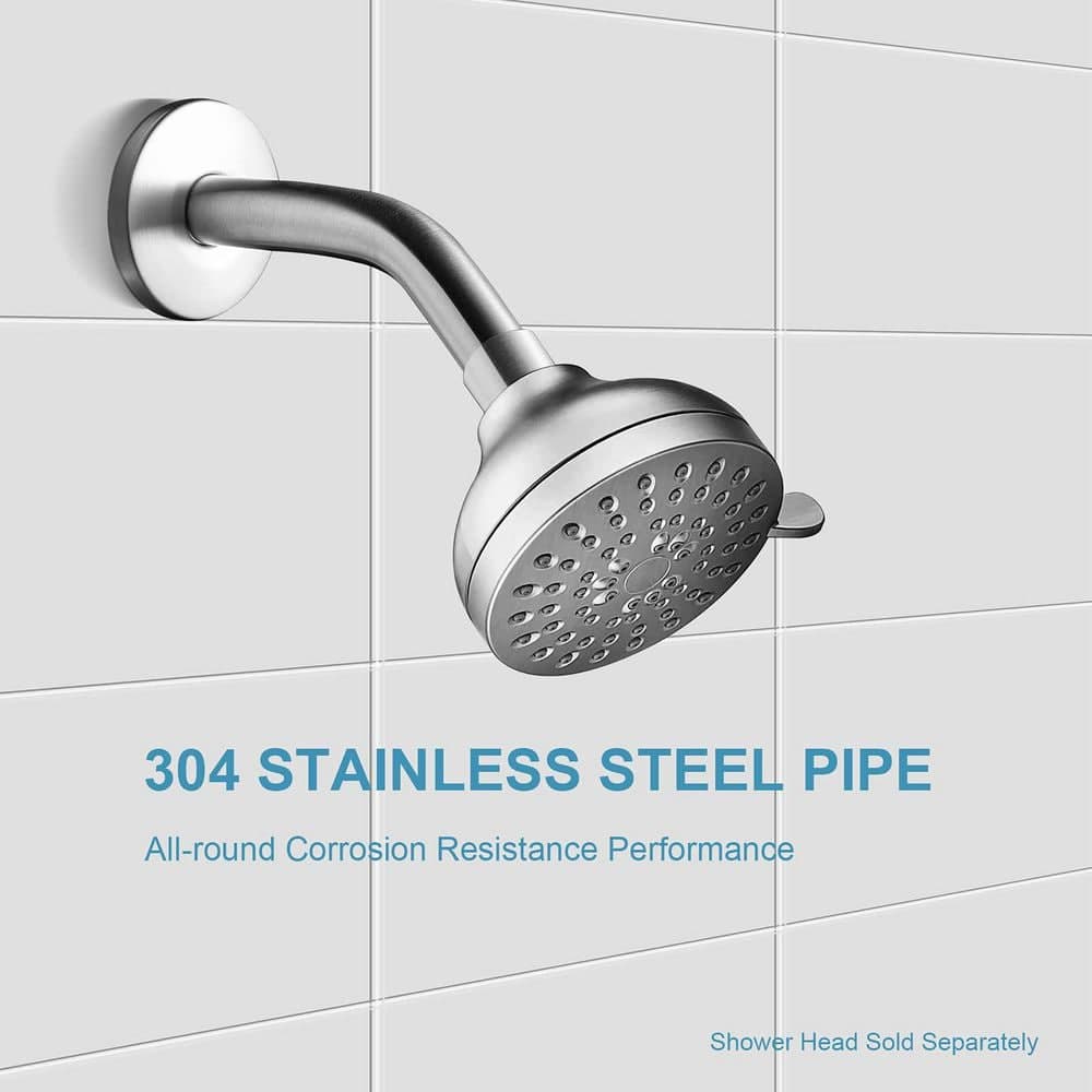 Esepony 6 in. Wall Mount Shower Arm with Angle for Fixed Shower Heads, Handheld Showerheads, and Bathroom Use, Brushed Nickel (3)