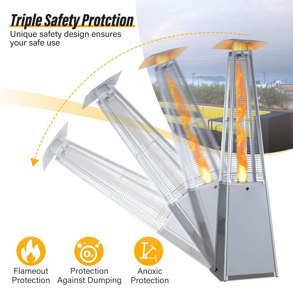 Yardgrace 48,000 BTU Stainless Steel Pyramid Patio Flame Propane Gas Patio Heater with Wheels (3)