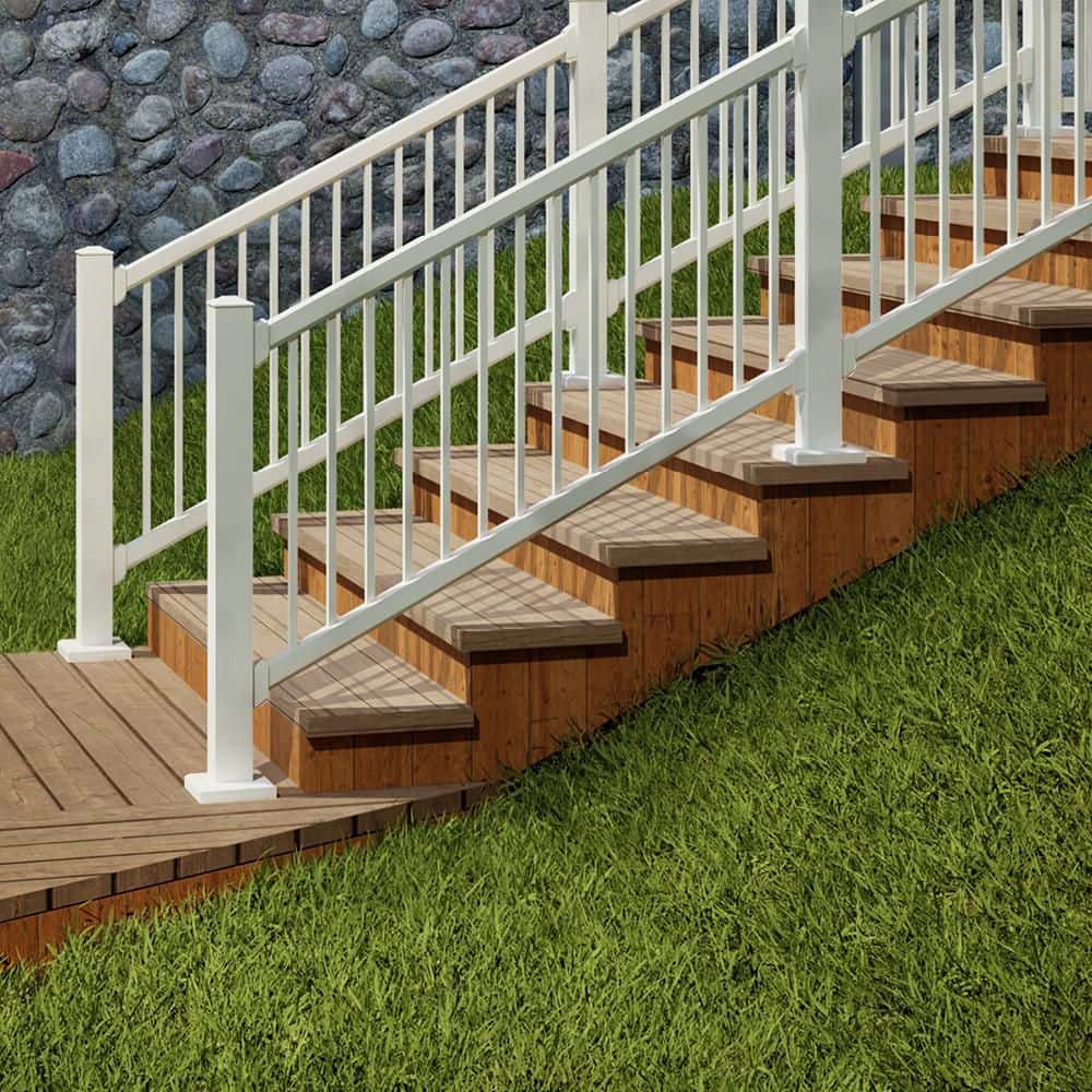 PEAK Aluminum Railing 3 x 3 Post Aluminum Deck Railing in White for 42 in High System (3)