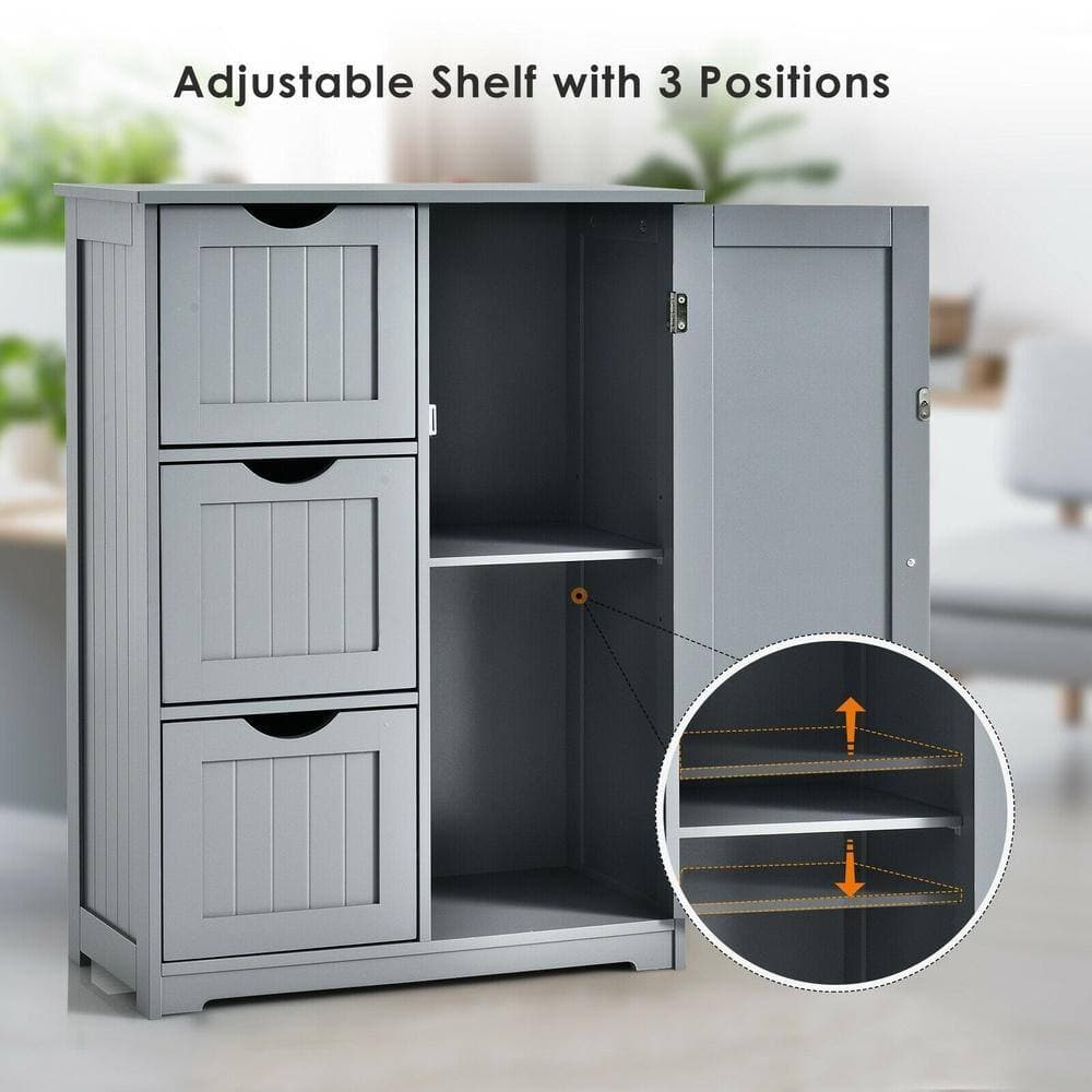 Bunpeony Living Room Media Side Cabinet, 3 Drawers + 1 Cupboard, 24 in. L x 12 in. W x 32 in. H, Remote + Console Storage (2)