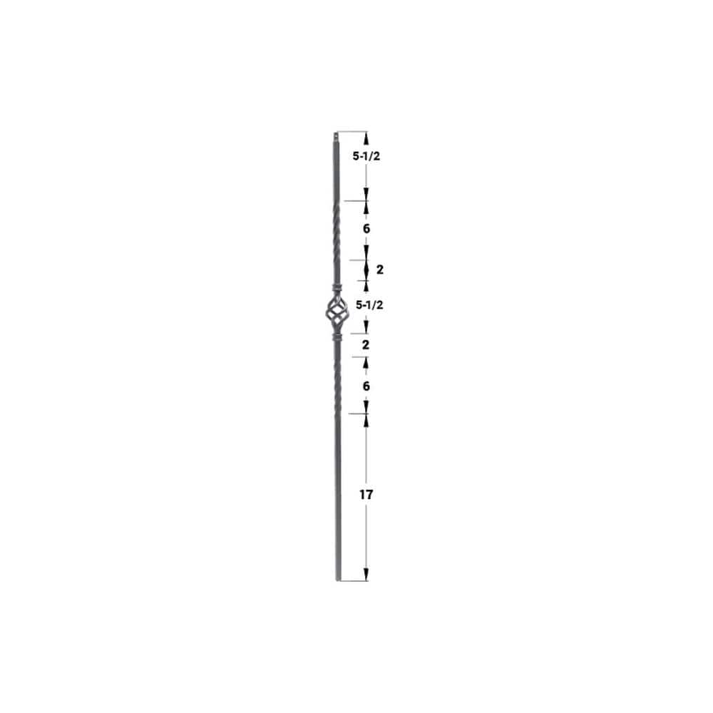 EVERMARK Stair Parts 44 in. x 1/2 in. Matte Black Single Basket Iron Baluster for Stair Remodel (2)