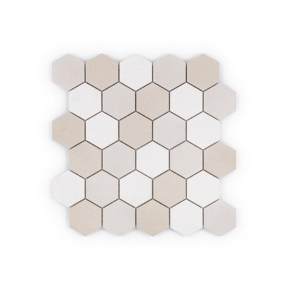 Jeffrey Court Earthen Loft Cream 11.25 in. x 11.75 in. Hexagon Honed Terrazzo Wall and Floor Mosaic Tile (0.918 sq. ft./Each)