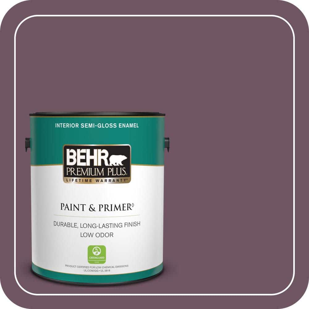 BEHR PREMIUM PLUS 1 gal. #S110-7 Exotic Eggplant Semi-Gloss Enamel Low Odor Interior Paint & Primer