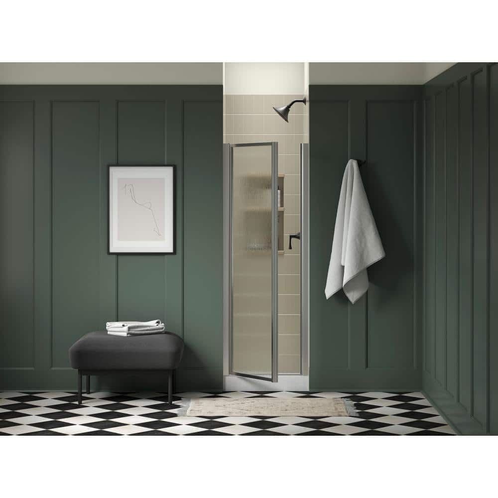 Sterling Standard 24-25 in. W x 64 in. H Framed Pivot Shower Door in Silver with 1/8 in. Thick Rain Textured Tempered Glass