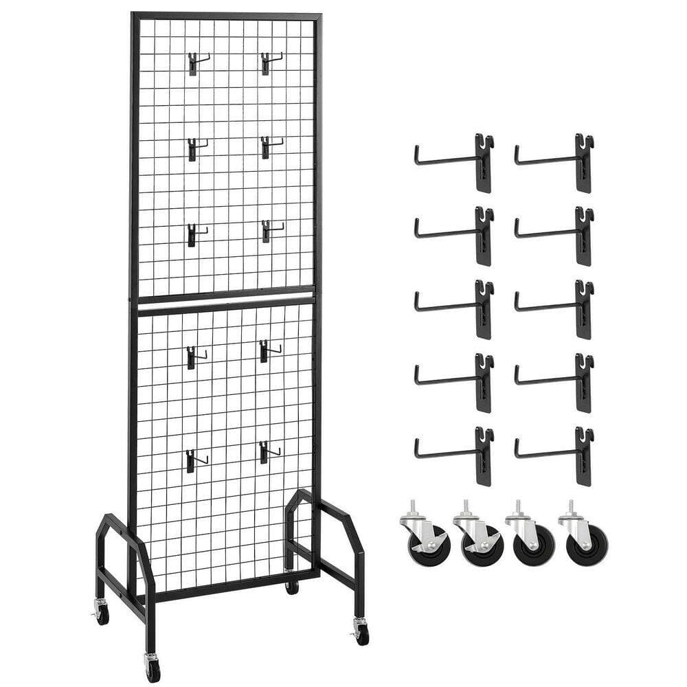 maocao hoom Grid Wall Panel, 1.9 x 5.4 ft Wire Grid Panels Display Rack, Movable Art Display Shelf with Wheels and 10 Hooks (2)
