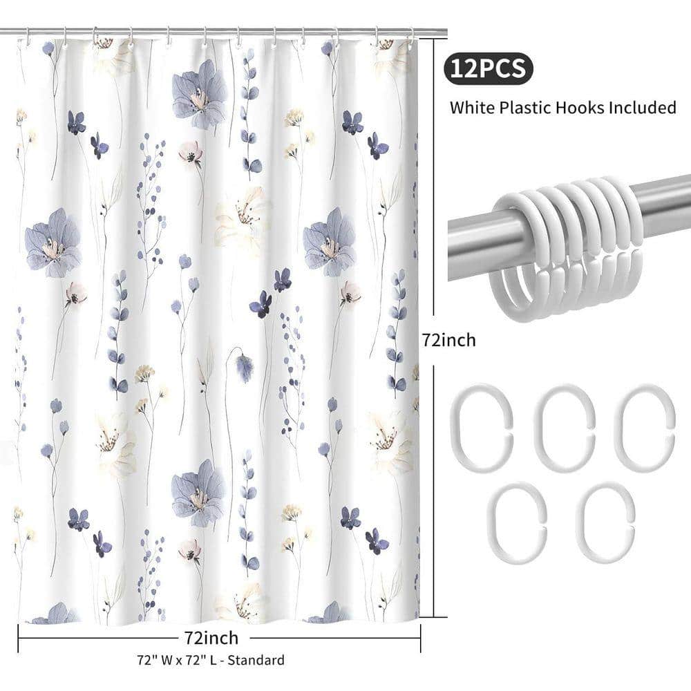 JFVKAF Watercolor Floral Shower Curtain 72x72 Fabric Bathroom Curtain Set with Hooks in Grey (2)