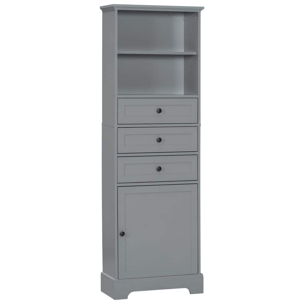 YSQCAR 22 in. W x 10 in. D x 67 in. H Gray MDF Freestanding Linen Cabinet with Door and Drawers, Adjustable Shelf (1)