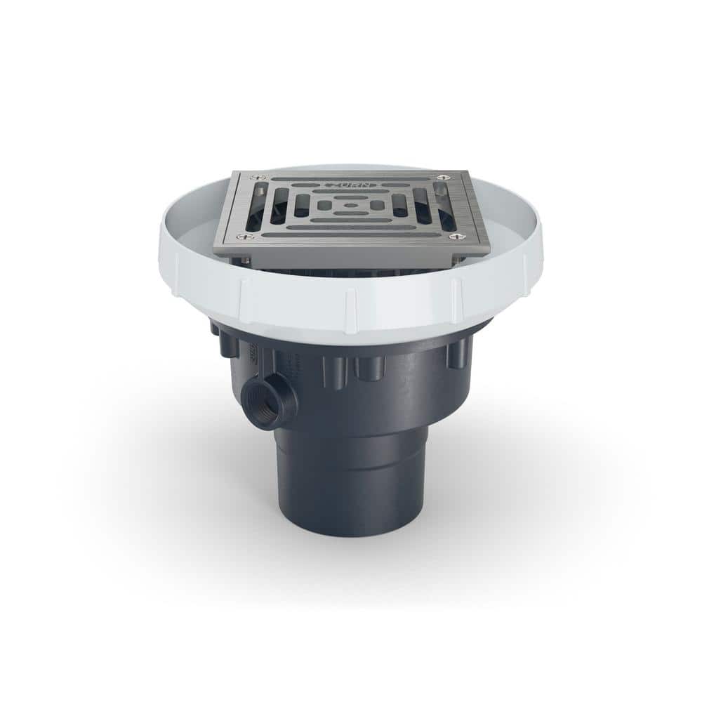 Zurn EZ PVC Slab on Grade Square Drain with 5 in. Stainless Steel Strainer and 2 in. x 3 in. Outlet