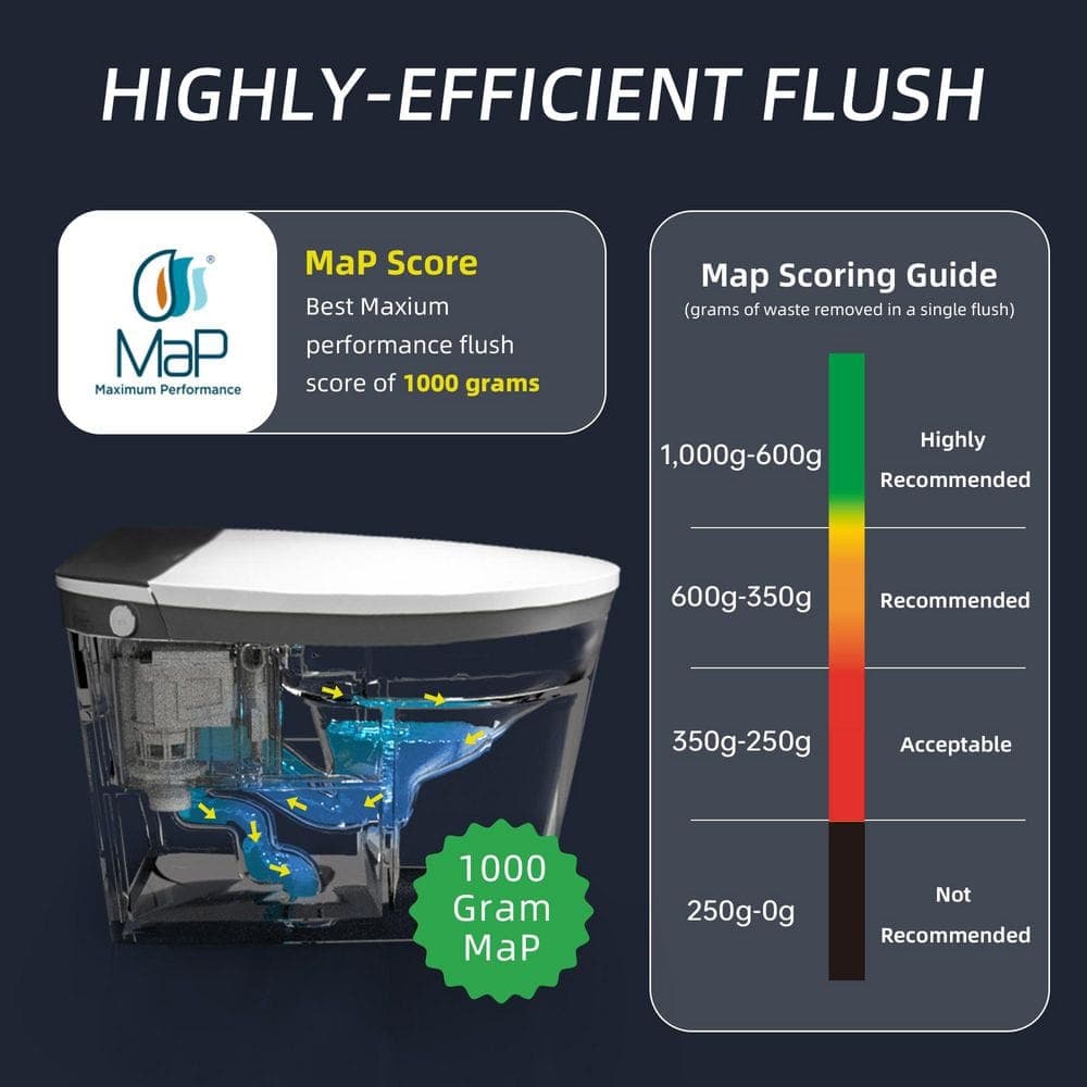 WOODBRIDGE Elongated ADA Smart Bidet Toilet 1.28 GPF in Grey with Auto Open and Close, Clean Foam Dispenser and Map Flushing 1000 g (3)