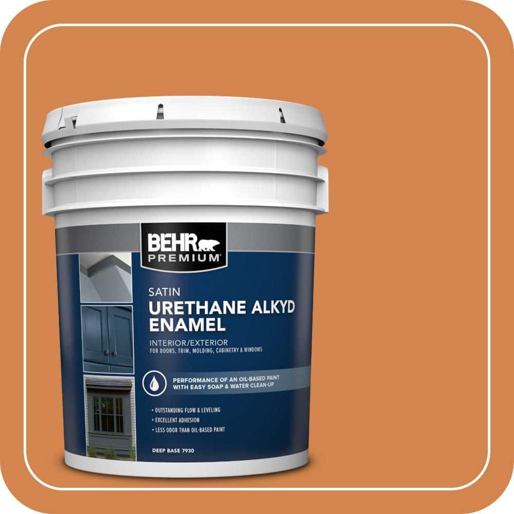 BEHR PREMIUM 5 gal. #PPU3-03 Flaming Torch Urethane Alkyd Satin Enamel Interior/Exterior Paint