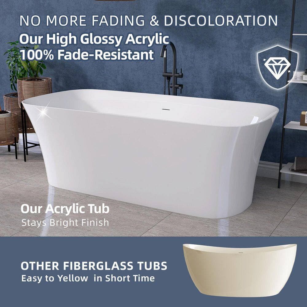 Zeafive 67 in. x 30.7 in. Acrylic Freestanding Soaking Bathtub with Center Drain in White (3)