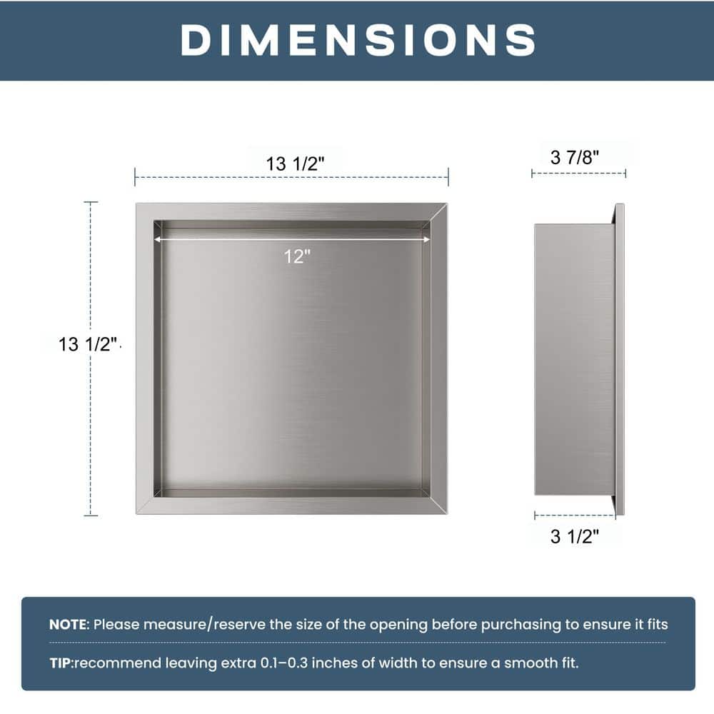 Yuaris 12 in. W 12 in. H 4 in. D Waterproof Recessed Shower Niche Storage Shelf No Tile Needed (4)