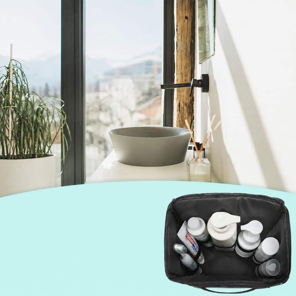Unbranded Portable Mesh Shower Caddy Tote Bag Quick Dry Hanging Toiletry Organizer with Phone Pouch and Hooks Matte Black (3)