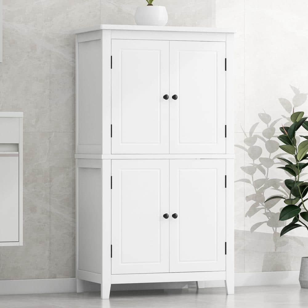 Staykiwi 23.6 in. W x 11.8 in. D x 43.3 in. H White Elegant Bathroom Storage Cabinet with 4 Doors and Adjustable Shelves (2)