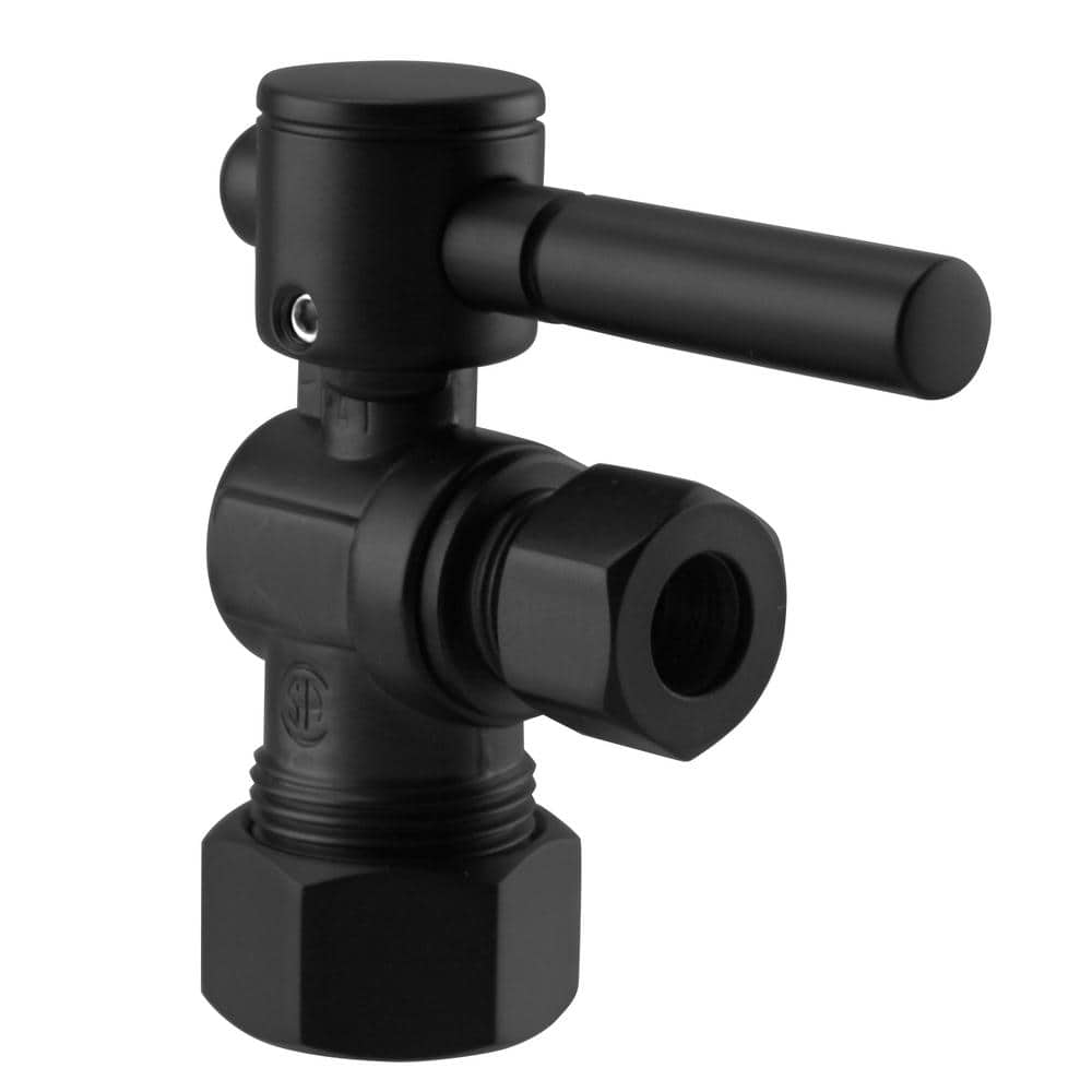 Westbrass 5/8 in. IPS x 3/8 in. O.D. Compression Outlet Angle Stop with 1/4-Turn Lever Handle, Matte Black (1)