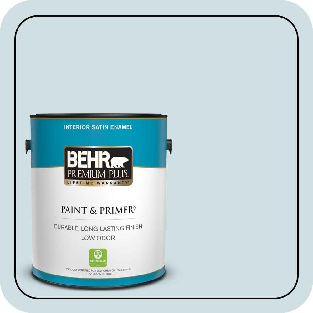 BEHR PREMIUM PLUS 1 gal. Home Decorators Collection #HDC-CT-16B Waterfall Satin Enamel Low Odor Interior Paint & Primer (1)