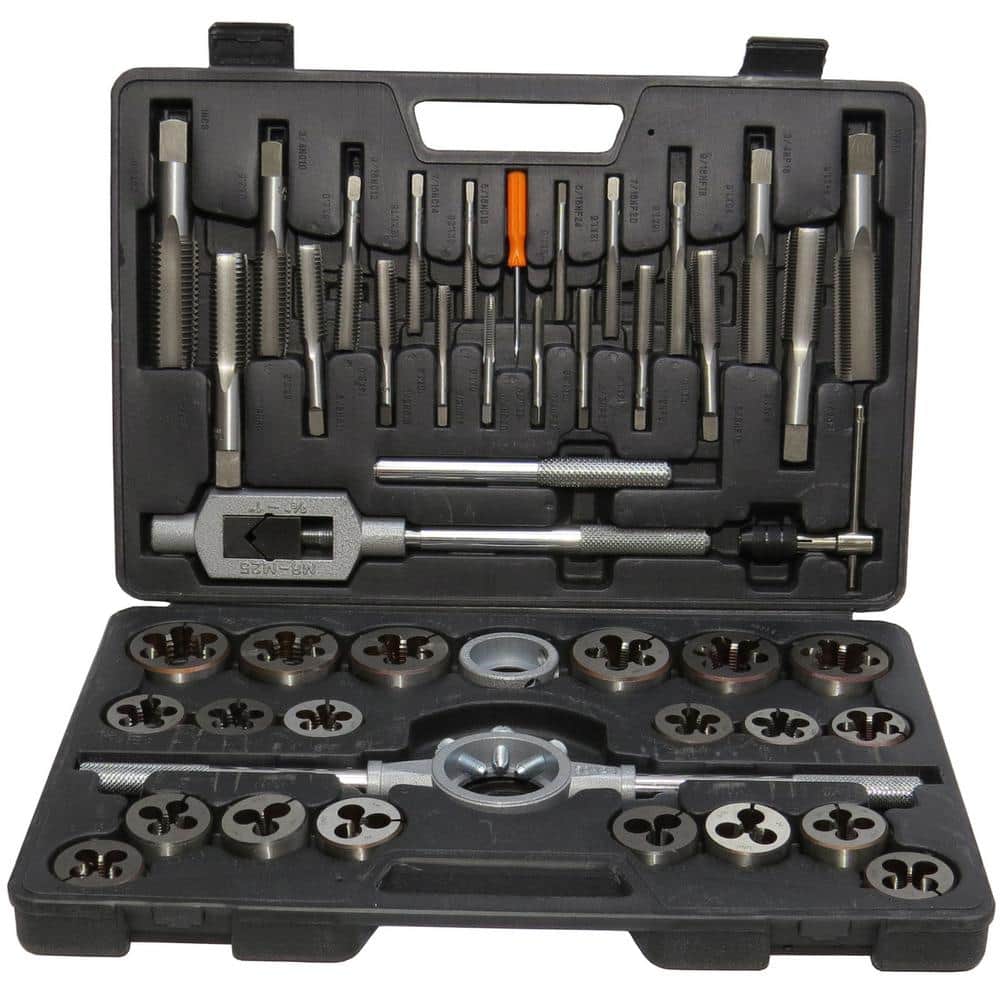 Drill America 1/4 in. - 1 in. Carbon Steel NC and NF Tap and Die Set (45-Piece) (1)