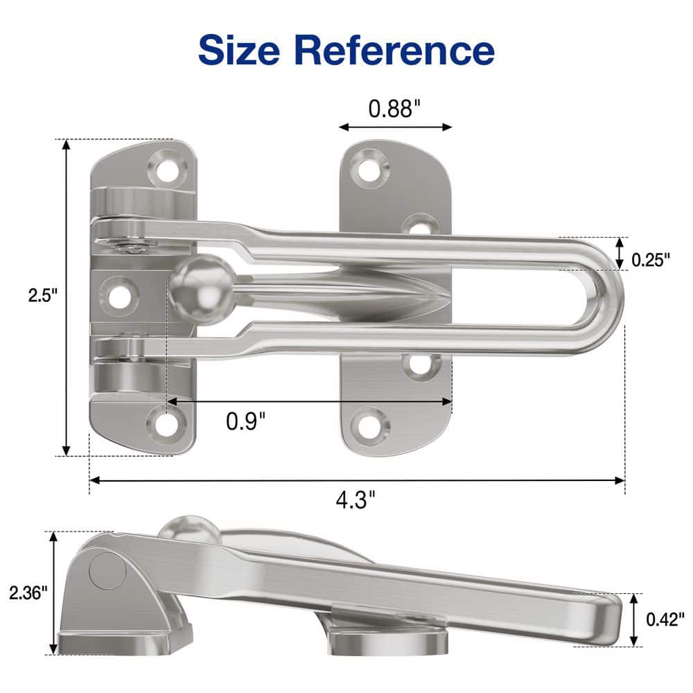 WINSOON Swing Bar Silver Security Door Guard Hinged Bar Door Lock Latch Secondary Security Lock for Door (3)