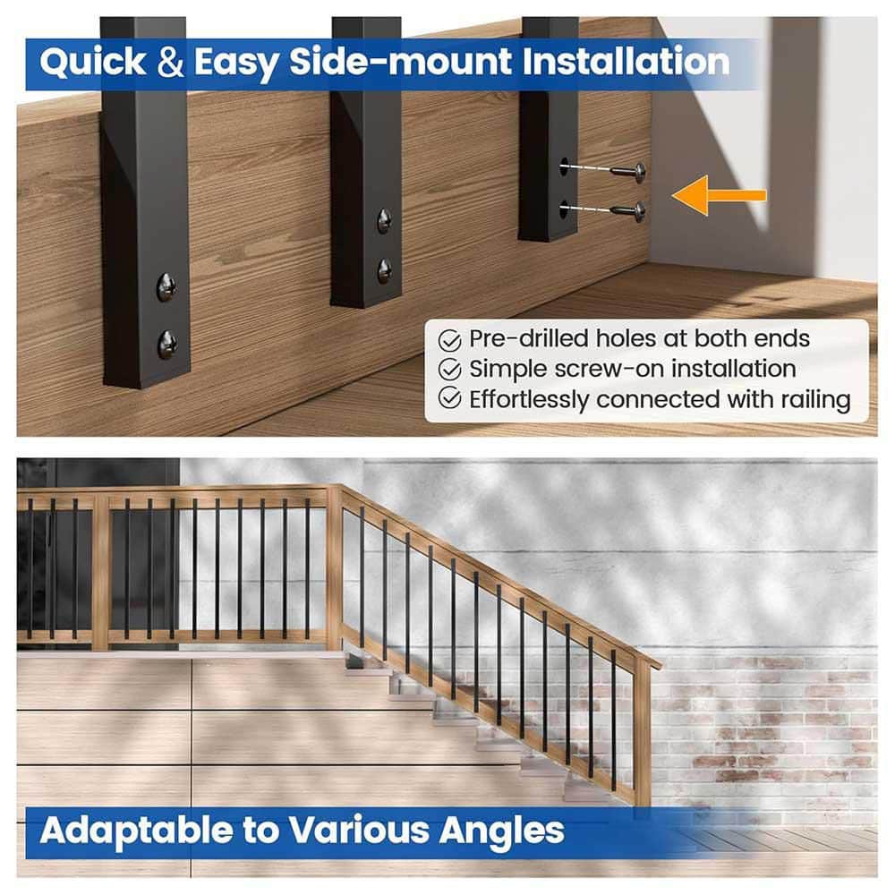 Afoxsos 50-Pack 38 in. x 1 in. Aluminum Rectangular Deck Balusters Metal Spindles with Screws for Wood Composite Fencing (3)