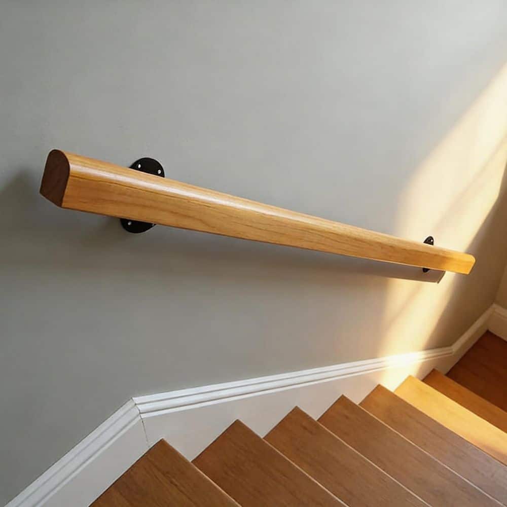 Unbranded 4 ft. Natural Pine Wood Handrail Non-Slip Handrail Wall Mounted for Indoor Staircase Corridor Loft Elderly Safety (3)