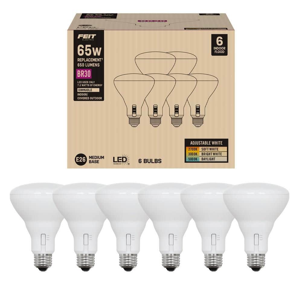 Feit Electric 65-Watt Equivalent BR30 Dimmable 90 CRI E26 LED Light Bulb With Selectable Color Temperature (2700K/3000K/5000K) 6-Pack (2)