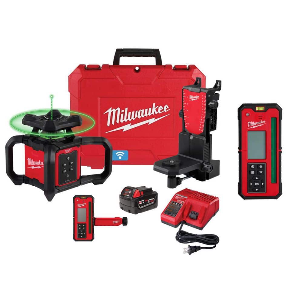 Milwaukee M18 1000 ft. Green Interior Rotary Laser Level Kit with Green Rotary Laser Remote Control and Receiver (1)