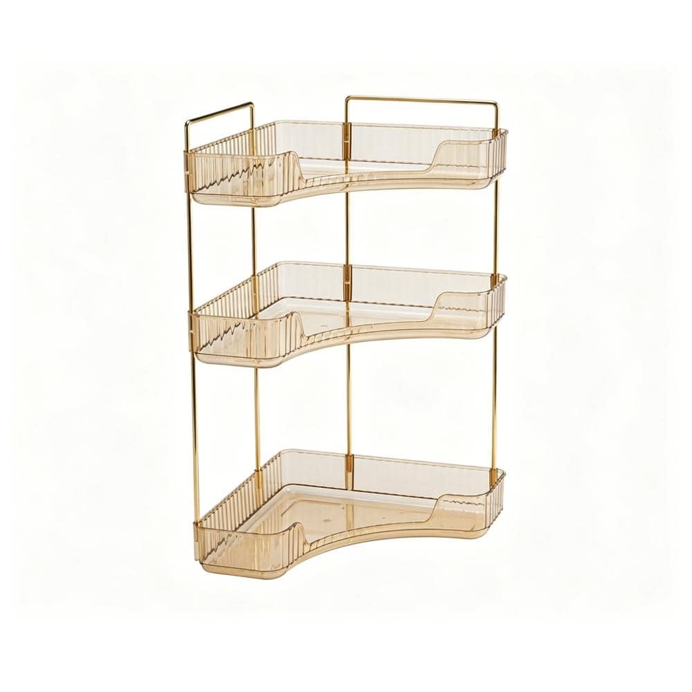 Whatseaso 10 in. W x 17.52 in H x 6.5 in. D Plastic in Gold Over The Toilet Storage 3-Tier Corner Bathroom Counter Organizer (1)