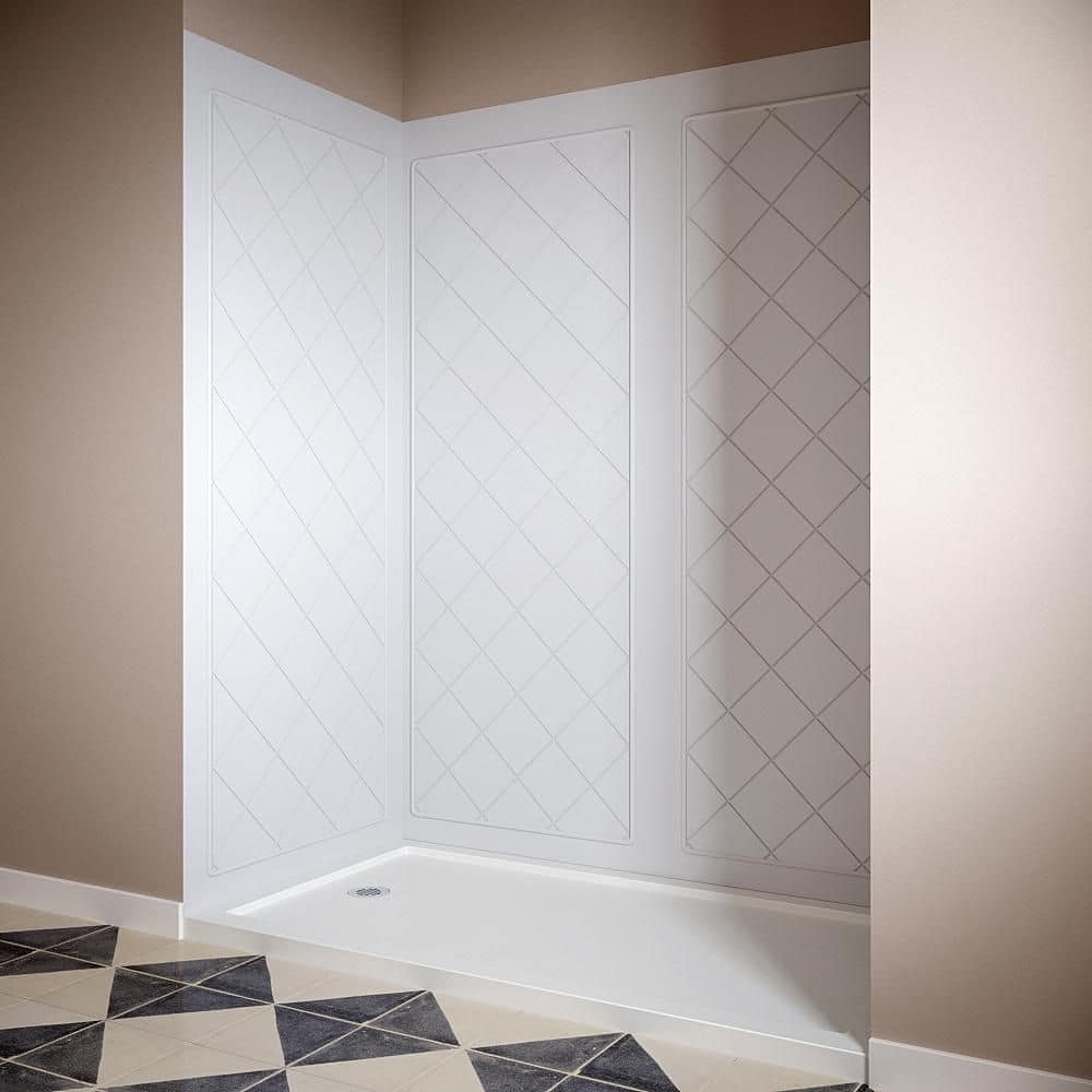 Streamline DSH-1580-169 32 in. L x 60 in. W x 76 in. H 4-Piece Glue-Up Alcove Shower Wall Surround in White Tile Finish (2)