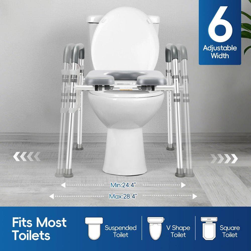 Numhew Raised Toilet Seat with Handles, Commode Chair w/ Adjustable Height and Width, Toilet Seat Risers for Elderly, Handicap (2)
