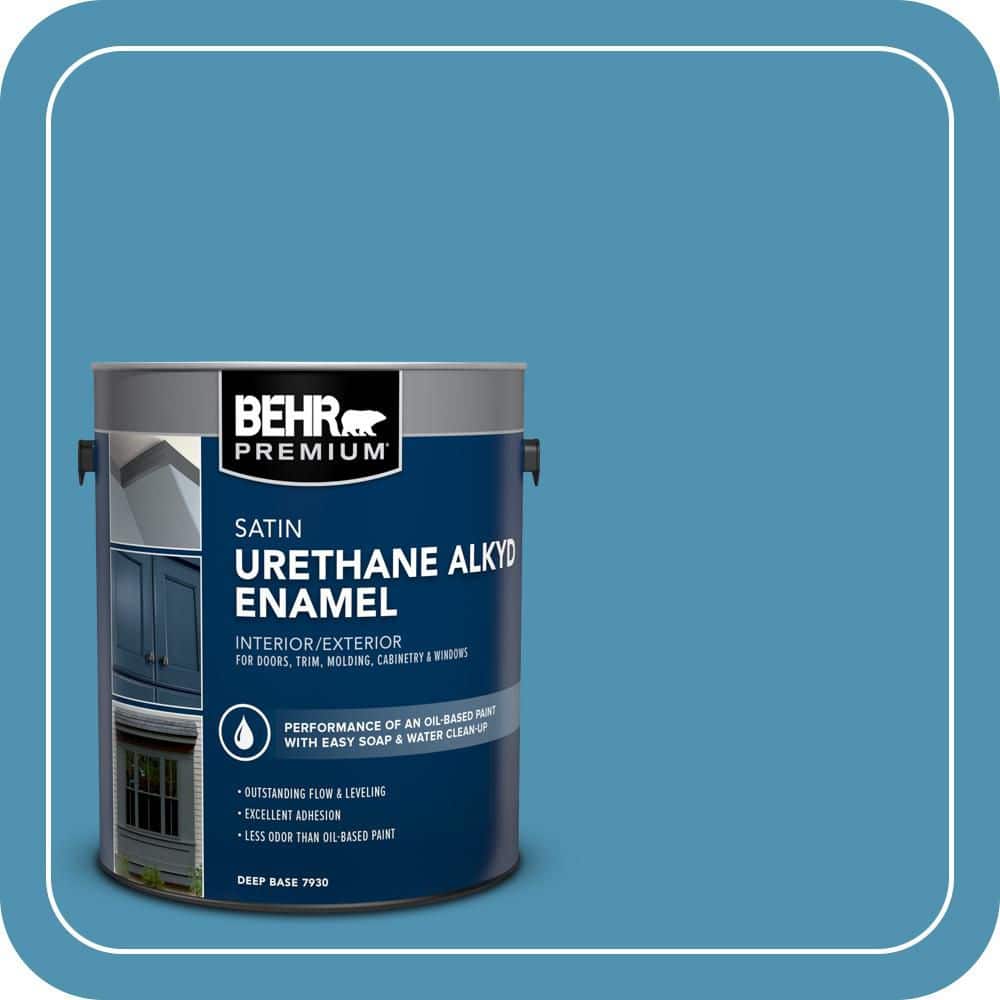 BEHR PREMIUM 1 gal. #AE-46 Champion Blue Urethane Alkyd Satin Enamel Interior/Exterior Paint