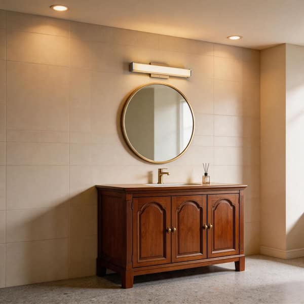 Hampton Bay Astrid 23 in. 1-Light Brushed Nickel LED 5CCT Vanity Light with Frosted Glass and Sensor Operated Night Light