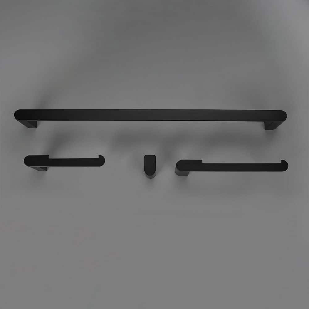 Globe Electric 4-Piece Matte Black Bath Hardware Set with Towel Bar, Toilet Paper Holder, Towel Ring, Robe Hook (2)