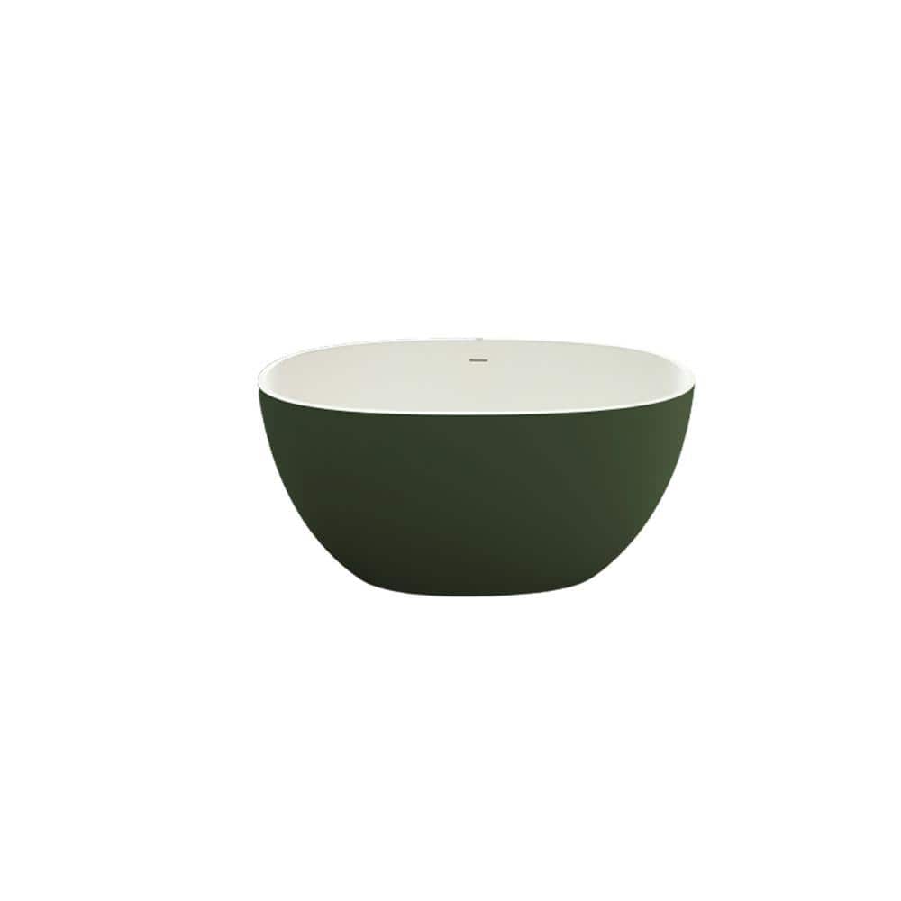 JimsMaison 65 in. x 30 in. Stone Resin Soaking Bathtub with Center Drain in White and Green