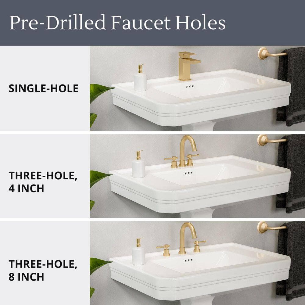 DreamLine Aqua 32 in. L x 22 in. W Pedestal Bathroom Sink Base in White Porcelain with 4 in. Faucet Drilling (3)