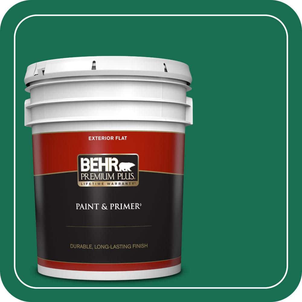 BEHR PREMIUM PLUS 5 gal. #S-H-470 Precious Emerald Flat Exterior Paint & Primer