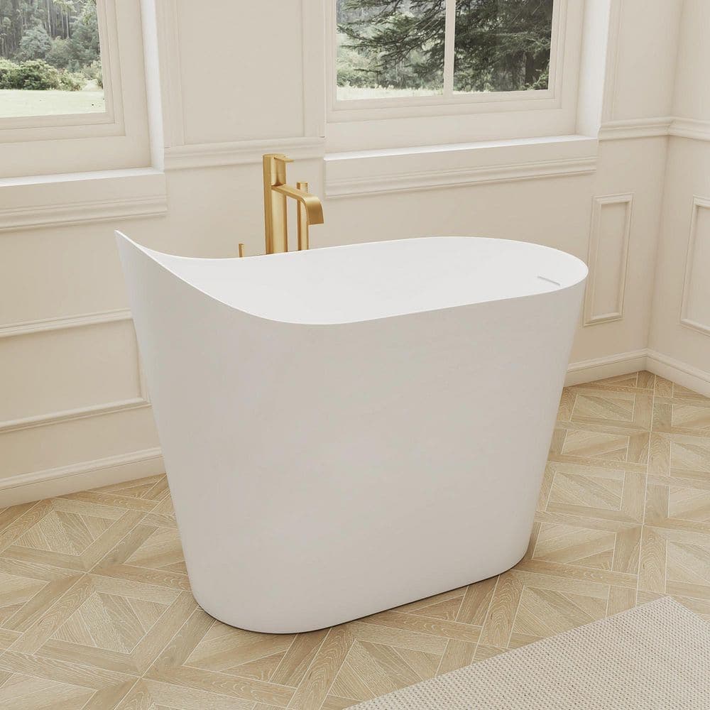 SJ STAR&JANE 43 in. x 23 in. Solid Surface Stone Resin Freestanding Bathtub Japanese Soaking Bathtub in Matte White (2)